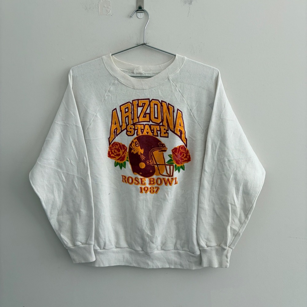 Vintage 1987 Arizona State Rose Bowl Sweatshirt White XL Made in USA Raglan